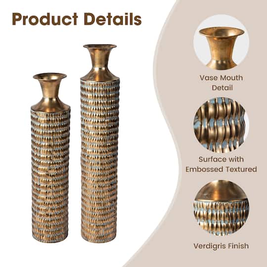 Glitzhome® Gold Embossed Verdigris Metal Floor Vases Set